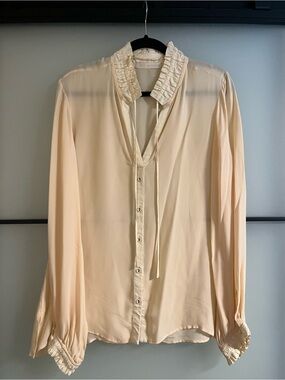 Cris Barros Crepe Silk Ruffle Blouse – Two-Tone Creamy Apricot | Boho Luxe